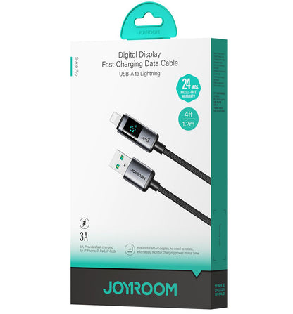 USB-A - Lightning Joyroom S-A16 Pro Prism Display adat- és töltőkábel, 12W, 1.2m, Fekete