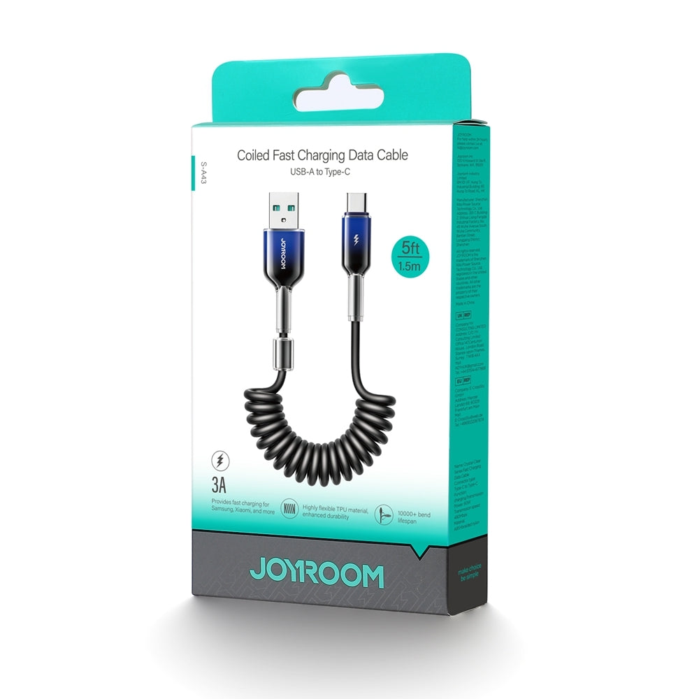 USB-A - USB-C Joyroom S-A43 Crystal adat- és töltőkábel, 60W, 1,5m, Fekete
