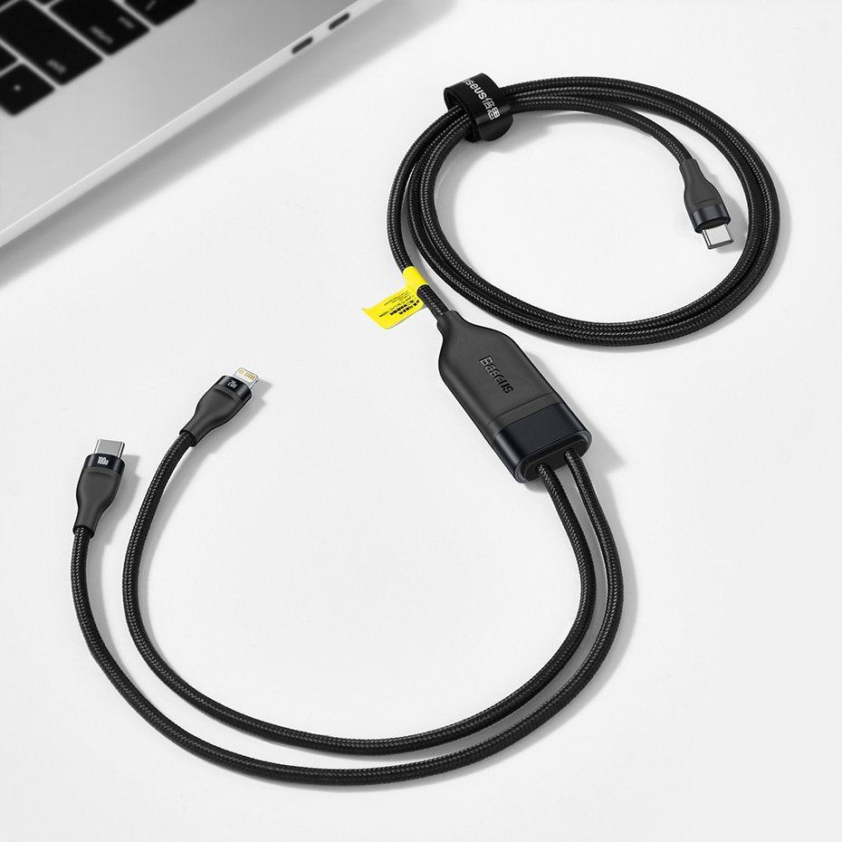 USB-C - Lightning / USB-C Baseus Flash Series 2in1 adat- és töltőkábel, 100W, 1.2m, Fekete CA1T2-F01