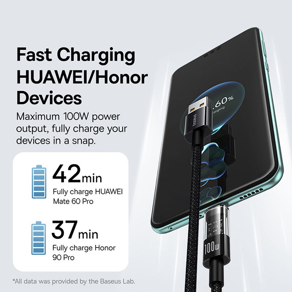 USB-A - USB-C Baseus Gem adat- és töltőkábel, 100W, 1m, Fekete P10373002111-00