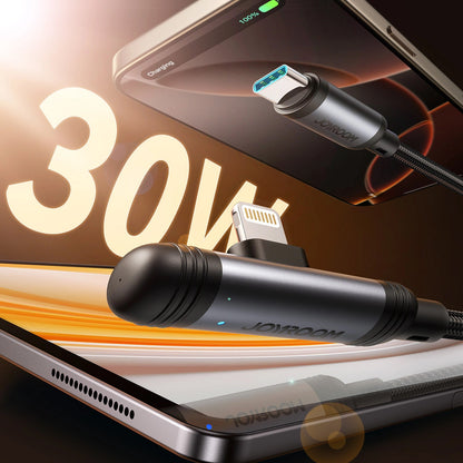 USB-C - Lightning Joyroom S-A56 EnjoyX Angled adat- és töltőkábel, 30W, 1.2m, Fekete
