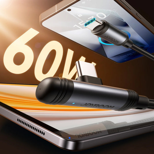 USB-C - USB-C adat- és töltőkábel Joyroom S-A56 EnjoyX Angled, 60W, 1.2m, Fekete