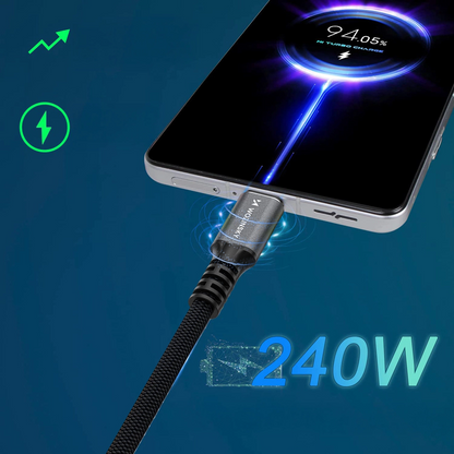 USB-C - USB-C adat- és töltőkábel WZK WPS-UY42S, 240W, 2m, Fekete