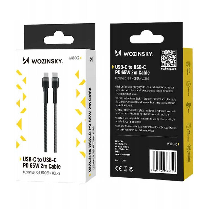 USB-C - USB-C WZK WNBCC2 adat- és töltőkábel, 65W, 2m, Fekete