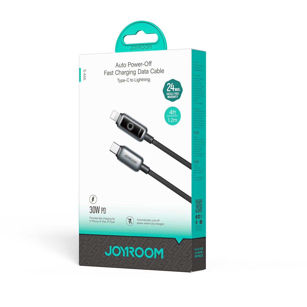 USB-C - Lightning Joyroom S-A55 StarFlight Display adat- és töltőkábel, 30W, 1.2m, Fekete