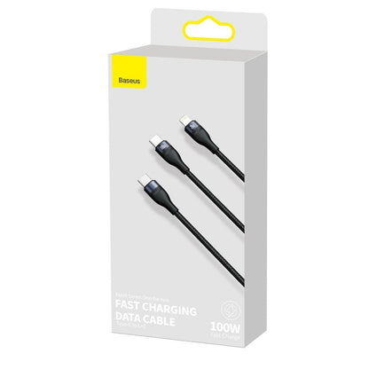USB-C - Lightning / USB-C Baseus Flash Series 2in1 adat- és töltőkábel, 100W, 1.2m, Fekete CA1T2-F01