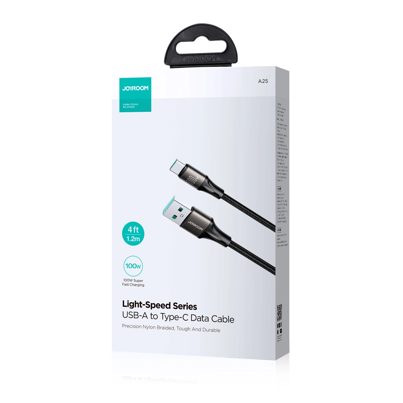 USB-A - USB-C Joyroom S-A25 Light-Speed adat- és töltőkábel, 100W, 1.2m, Fekete