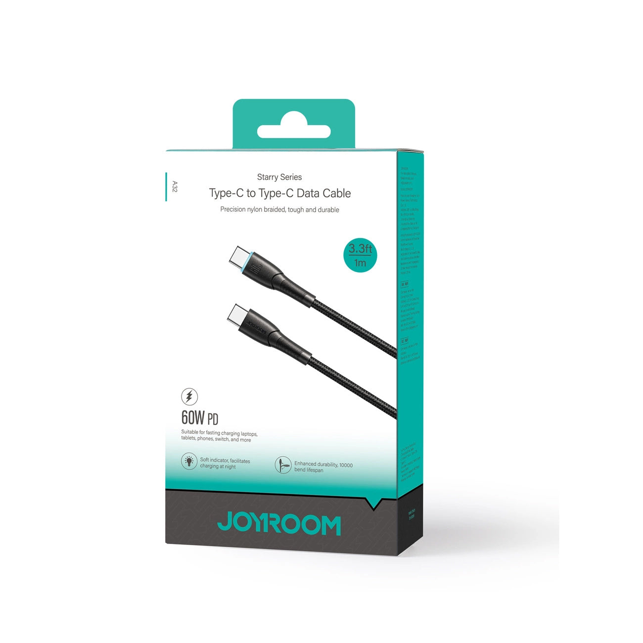 USB-C - USB-C adat- és töltőkábel Joyroom S-A32, 60W, 1m, Fekete