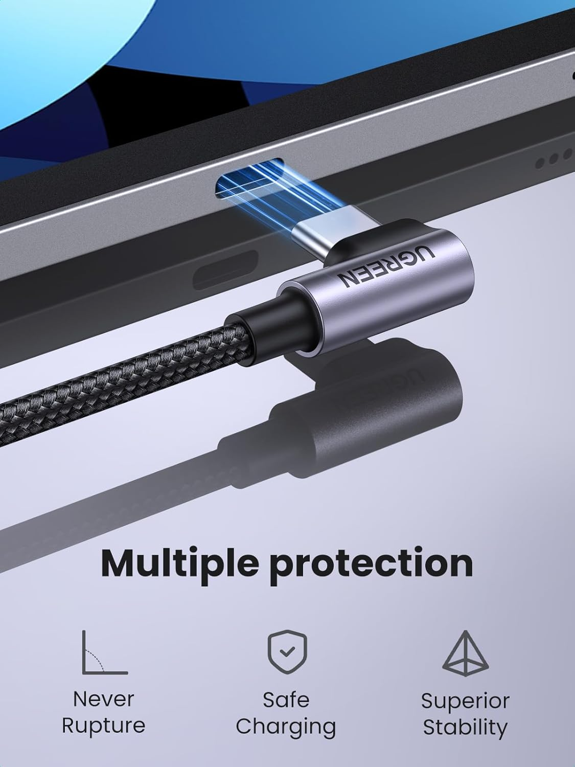 USB-C - USB-C UGREEN US255 Angled adat- és töltőkábel, 60W, 3m, szürke