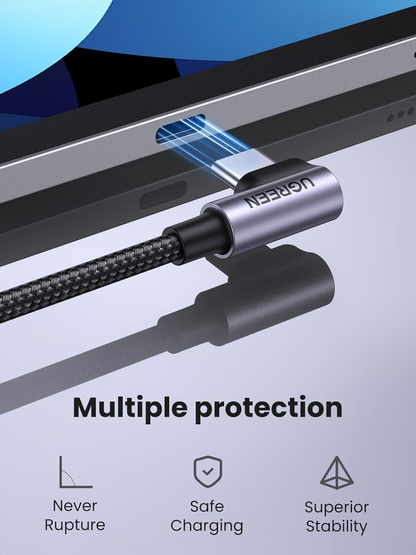 USB-C - USB-C UGREEN US255 Angled adat- és töltőkábel, 60W, 3m, szürke