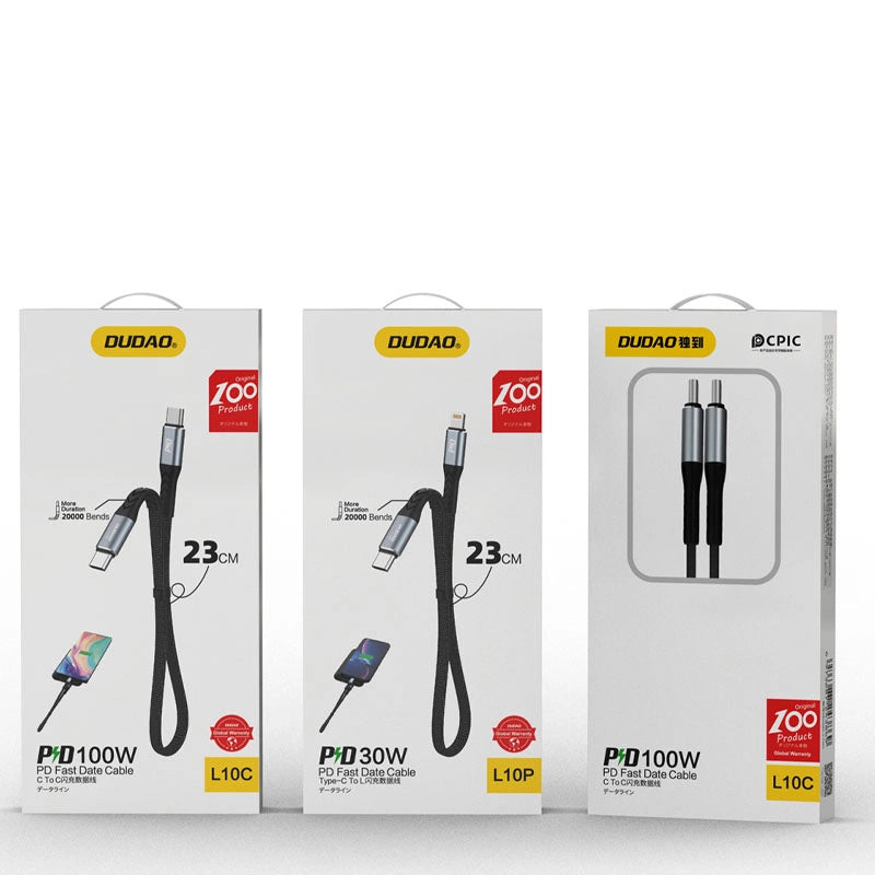 USB-C - USB-C Dudao L10C adat- és töltőkábel, 100W, 0.23m, Fekete