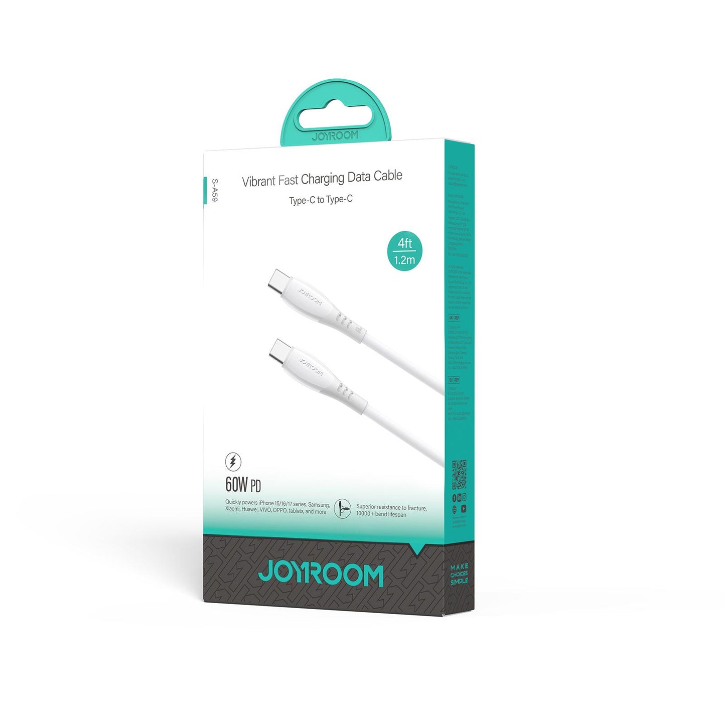 USB-C - USB-C adat- és töltőkábel Joyroom S-A59 Vibrant, 60W, 1.2m, Fehér