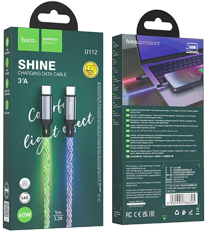 USB-C - USB-C HOCO U112 adat- és töltőkábel, 60W, 1m, Szürke