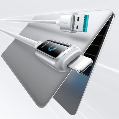 USB-A - Lightning Joyroom S-A55 StarFlight Display adat- és töltőkábel, 18W, 1.2m, Fehér