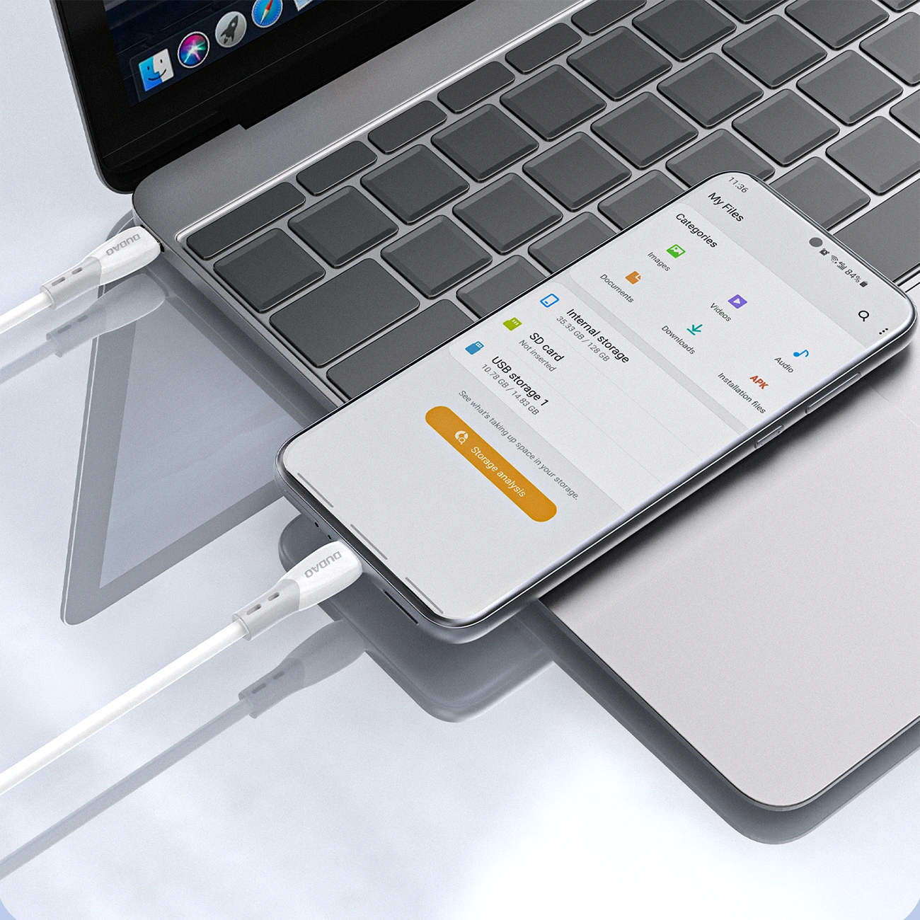 USB-C - USB-C Dudao L25SC adat- és töltőkábel, 60W, 1m, Fehér
