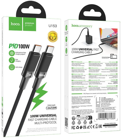 Adat- és töltőkábel USB-C - USB-C HOCO U153 Extreme, 100W, 1,2m, Fekete