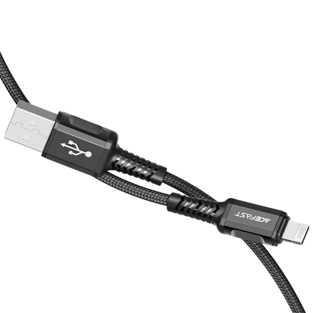 USB-A - Lightning Acefast C1-02 adat- és töltőkábel, 18W, 1.2m, Fekete