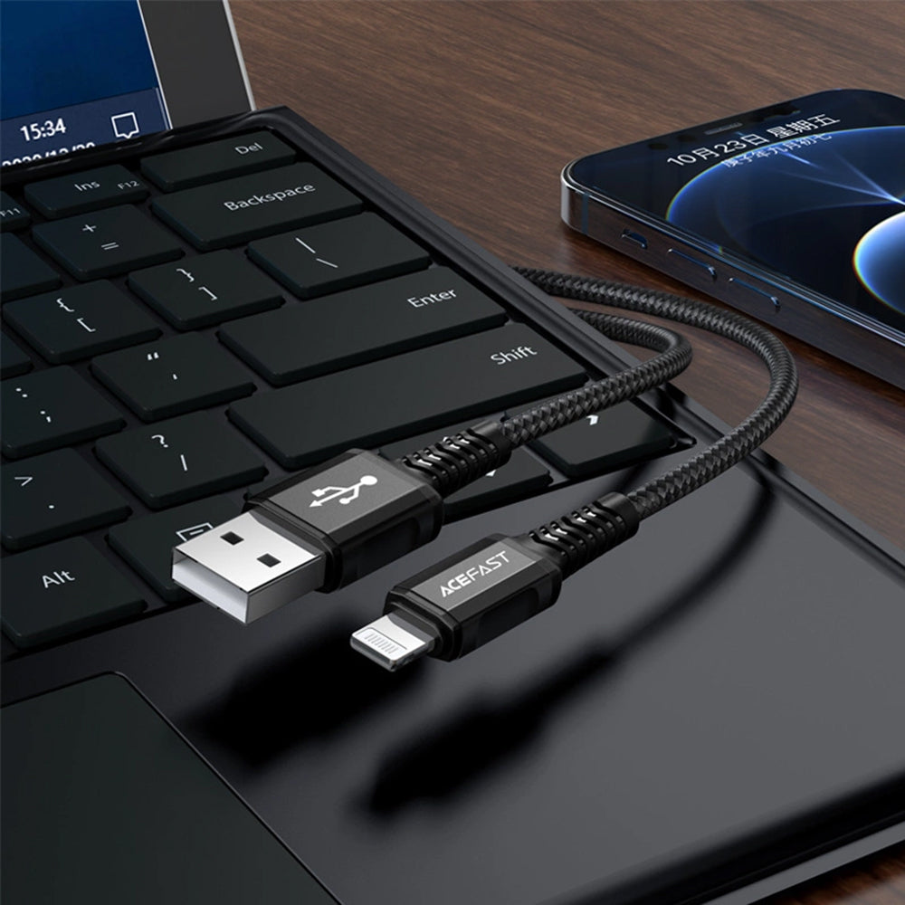 USB-A - Lightning Acefast C1-02 adat- és töltőkábel, 18W, 1.2m, Fekete