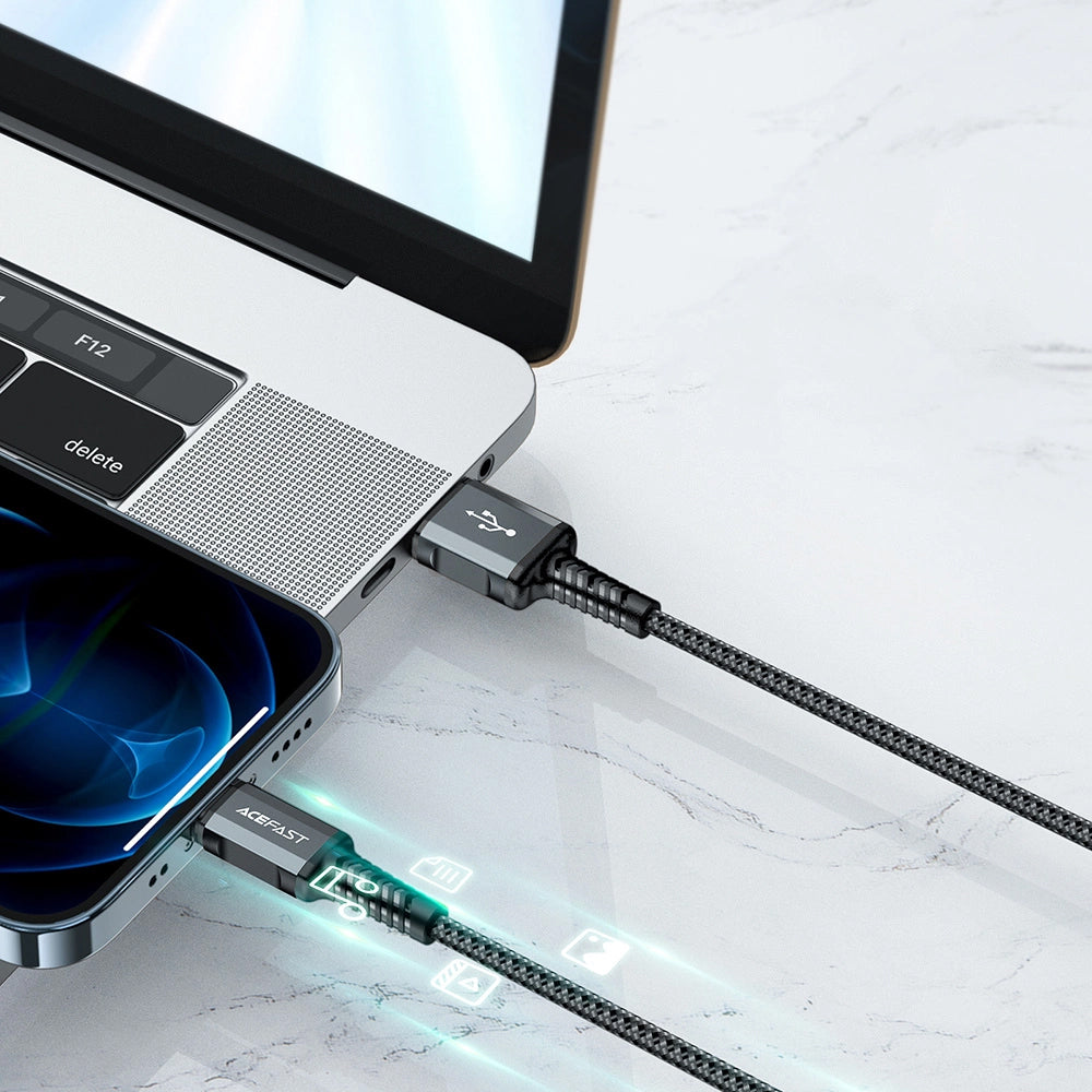 USB-A - Lightning Acefast C1-02 adat- és töltőkábel, 18W, 1.2m, Fekete