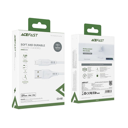 USB-A - Lightning Acefast C3-02 adat- és töltőkábel, 18W, 1.2m, Fehér