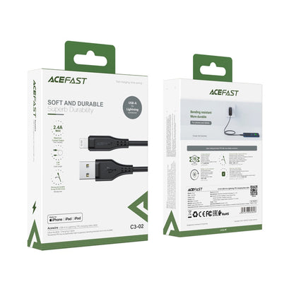 USB-A - Lightning Acefast C3-02 adat- és töltőkábel, 18W, 1.2m, Fekete