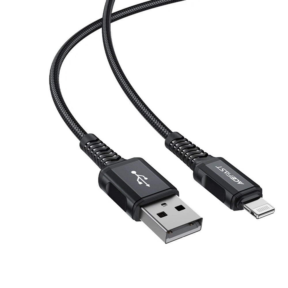 USB-A - Lightning Acefast C4-02 adat- és töltőkábel, 18W, 1.8m, Fekete