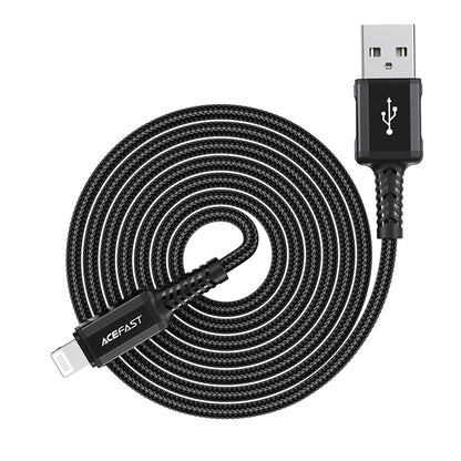 USB-A - Lightning Acefast C4-02 adat- és töltőkábel, 18W, 1.8m, Fekete
