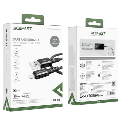 USB-A - Lightning Acefast C4-02 adat- és töltőkábel, 18W, 1.8m, Fekete