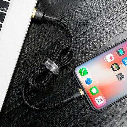 USB-A - Lightning Baseus Cafule adat- és töltőkábel, 18W, 2m, Arany CALKLF-CV1