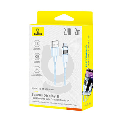 USB-A - Lightning Baseus Display 2 adat- és töltőkábel, 12W, 2m, kék P10382700311-01