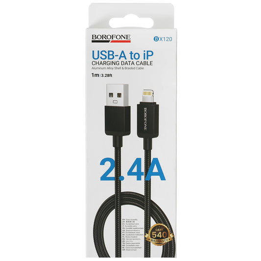 USB-A - Lightning Borofone BX120 Placer adat- és töltőkábel, 18W, 1m, Fekete