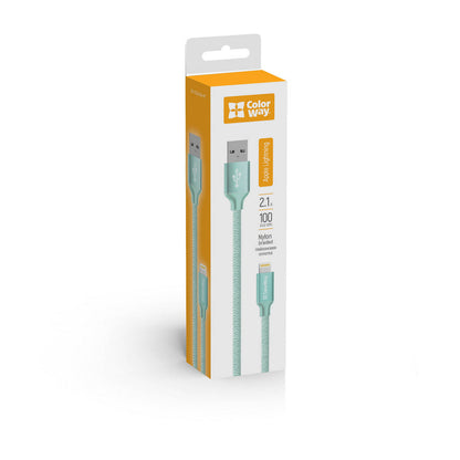 USB-A - Lightning ColorWay CW-CBUL004 adat- és töltőkábel, 18W, 1m, Zöld