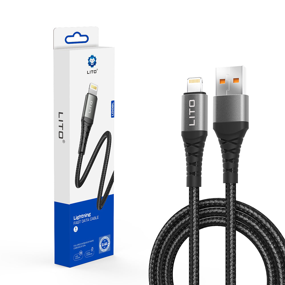 USB-A - Lightning Lito LD08L adat- és töltőkábel, 18W, 1m, Fekete