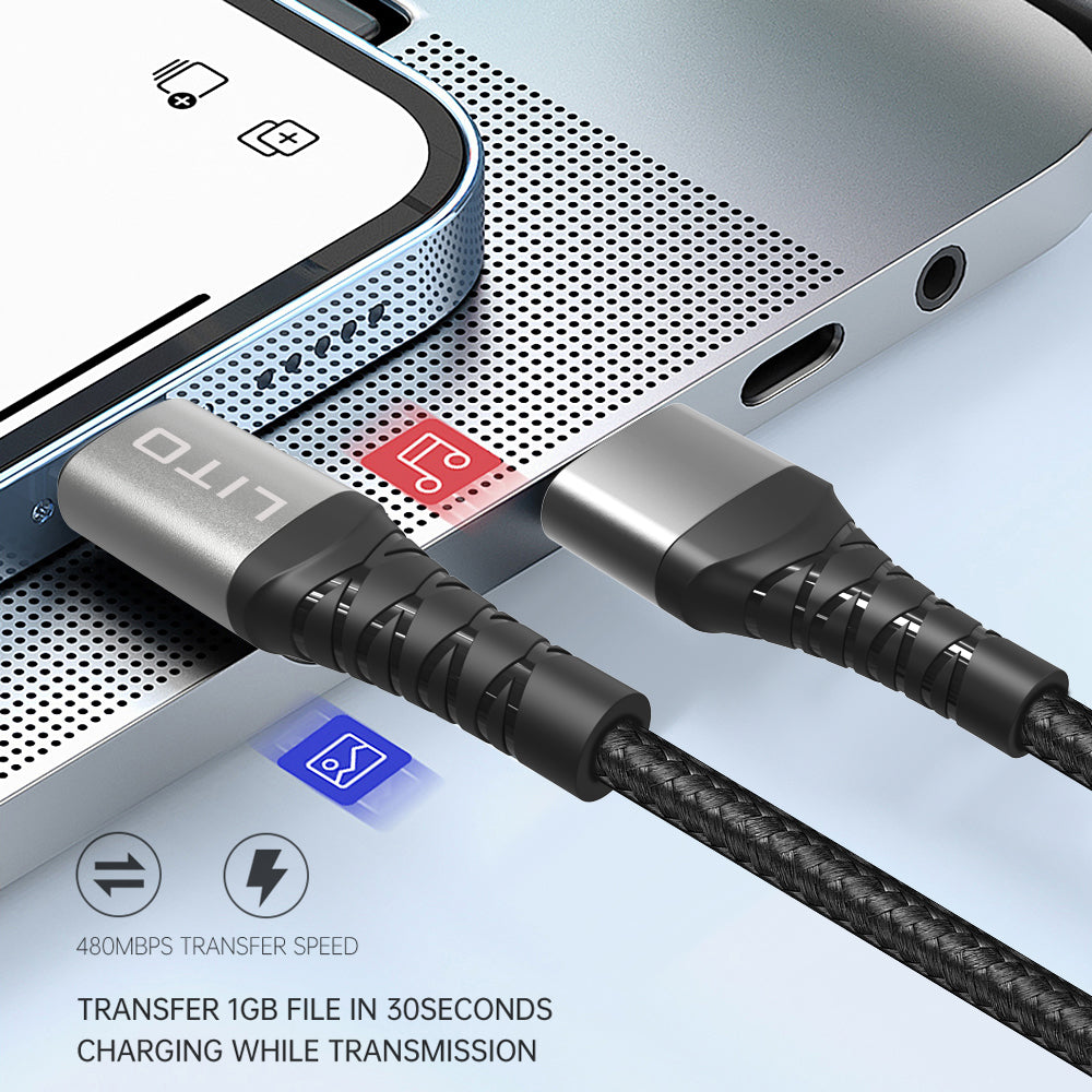 USB-A - Lightning Lito LD08L adat- és töltőkábel, 18W, 1m, Fekete