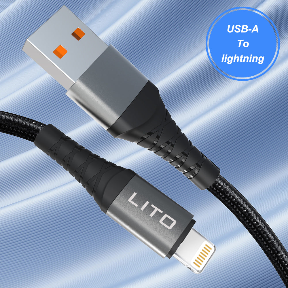 USB-A - Lightning Lito LD22L adat- és töltőkábel, 18W, 2m, Fekete