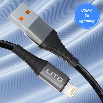USB-A - Lightning Lito LD22L adat- és töltőkábel, 18W, 2m, Fekete