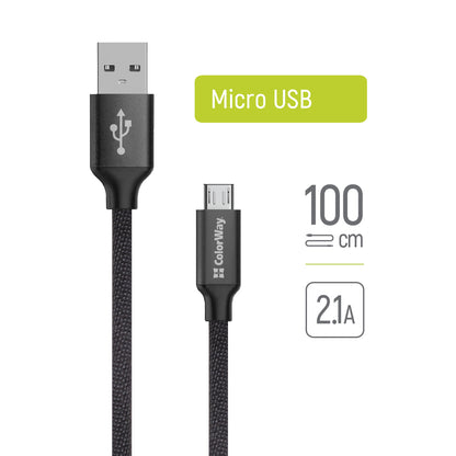 USB-A - microUSB adat- és töltőkábel ColorWay CW-CBUM002, 18W, 1m, Fekete
