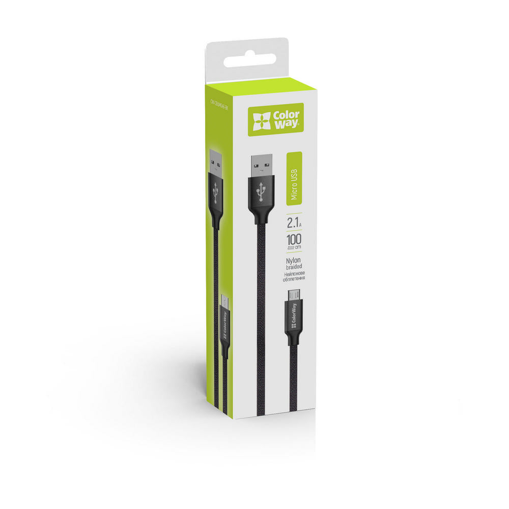 USB-A - microUSB adat- és töltőkábel ColorWay CW-CBUM002, 18W, 1m, Fekete