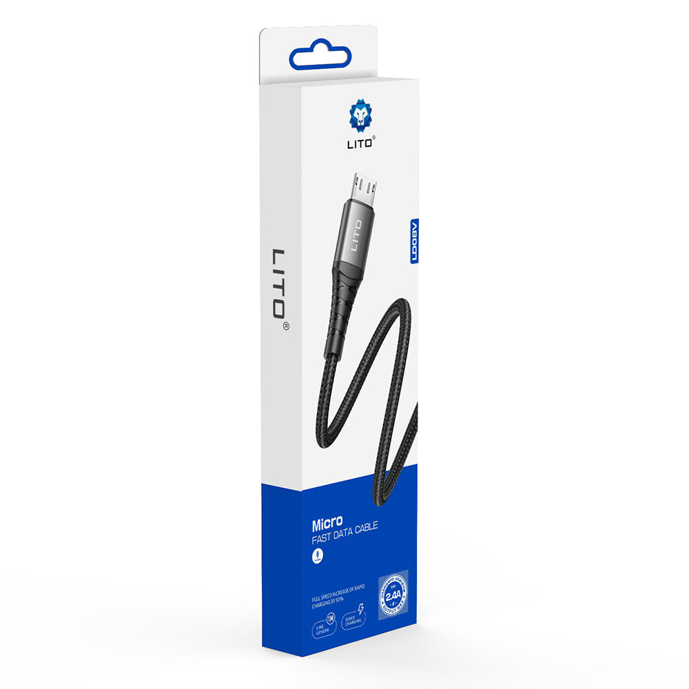 USB-A - microUSB Lito LD08V adat- és töltőkábel, 18W, 1m, Fekete