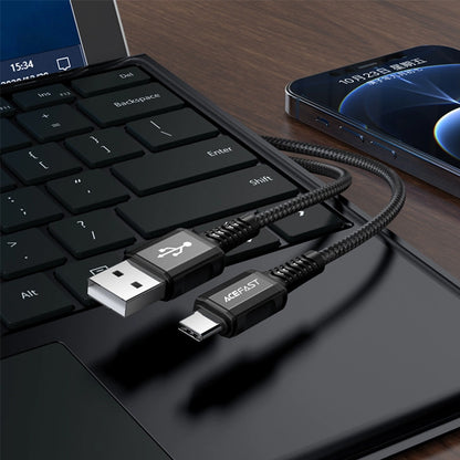 USB-A - USB-C Acefast C1-04 adat- és töltőkábel, 18W, 1.2m, Fekete