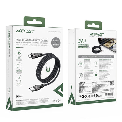 USB-A - USB-C Acefast C11-04 adat- és töltőkábel, 18W, 1.2m, Fekete
