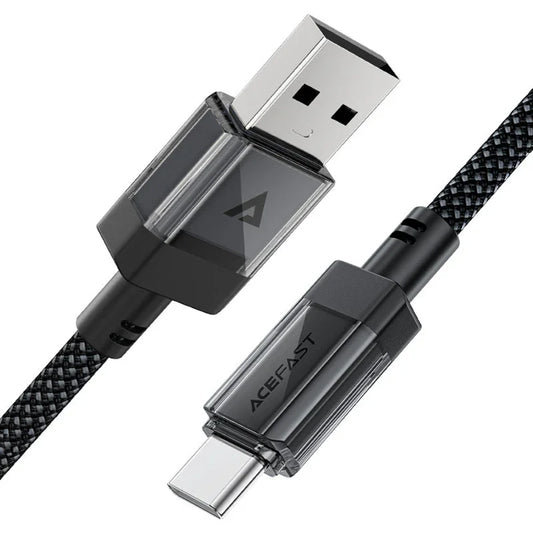USB-A - USB-C Acefast C12-04 adat- és töltőkábel, 18W, 1,2m, Fekete