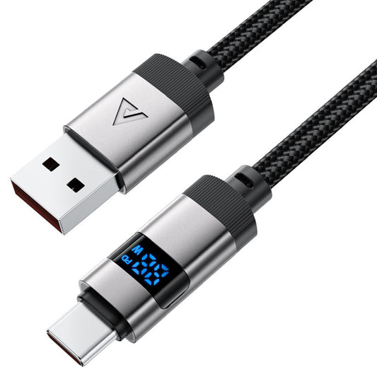 USB-A - USB-C Acefast C15-04 Display adat- és töltőkábel, 66W, 1.2m, Fekete