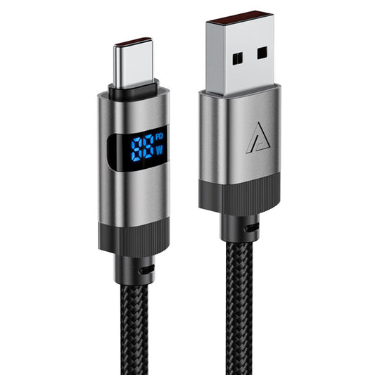 USB-A - USB-C Acefast C15-04 Display adat- és töltőkábel, 66W, 1.2m, Fekete