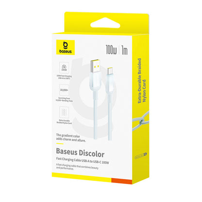USB-A - USB-C Baseus Discolor adat- és töltőkábel, 100W, 1m, Kék-Zöld E0420801