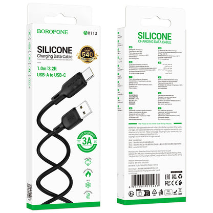 USB-A to USB-C Data and Charging Cable Borofone BX113 Lenny, 18W, 1m, Black