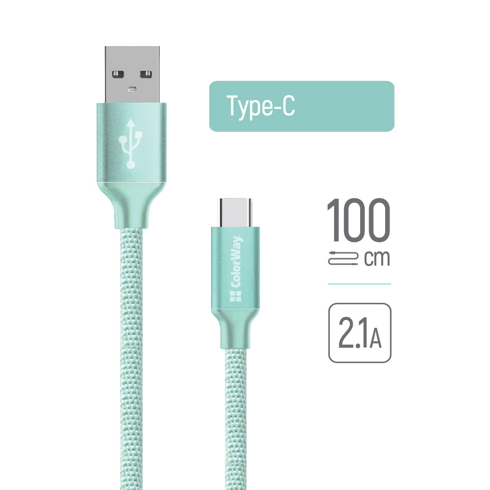USB-A - USB-C adat- és töltőkábel ColorWay CW-CBUC003, 18W, 1m, Zöld