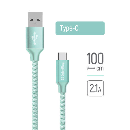 USB-A - USB-C adat- és töltőkábel ColorWay CW-CBUC003, 18W, 1m, Zöld
