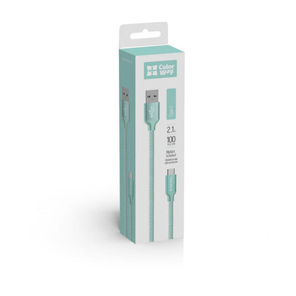 USB-A - USB-C adat- és töltőkábel ColorWay CW-CBUC003, 18W, 1m, Zöld