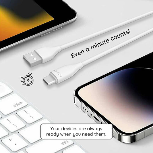 USB-A - USB-C Lito LD03T adat- és töltőkábel, 18W, 1m, Fehér